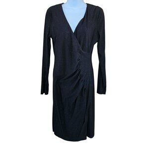 Calvin Klein Long Sleeve Black Shimmer Dress Size 8 Elegant Midi holiday party